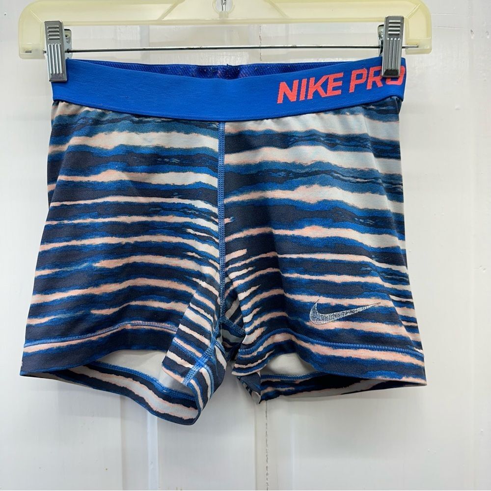 Nike Pro compression shorts‎ women's small blue peach and grey.